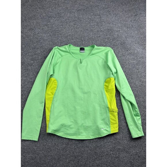 Nike Shirt Womens Medium Green Yellow Sphere Dry Long Sleeve Running Athletic - Picture 1 of 6